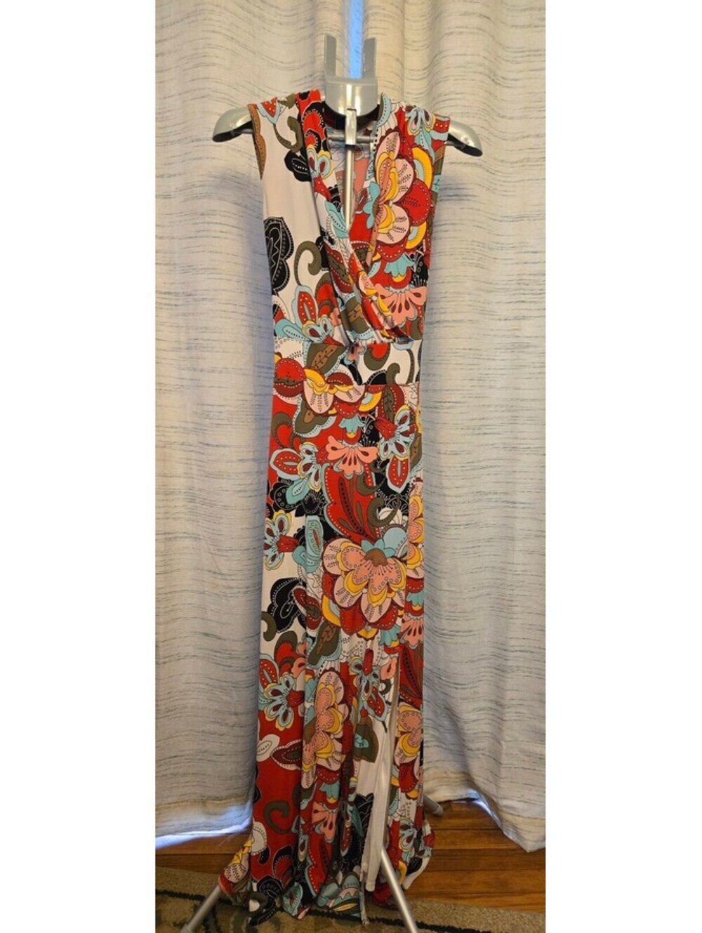 New York & Company Stretch Floral Maxi Dress Women's Medium Sleeveless Faux Wrap